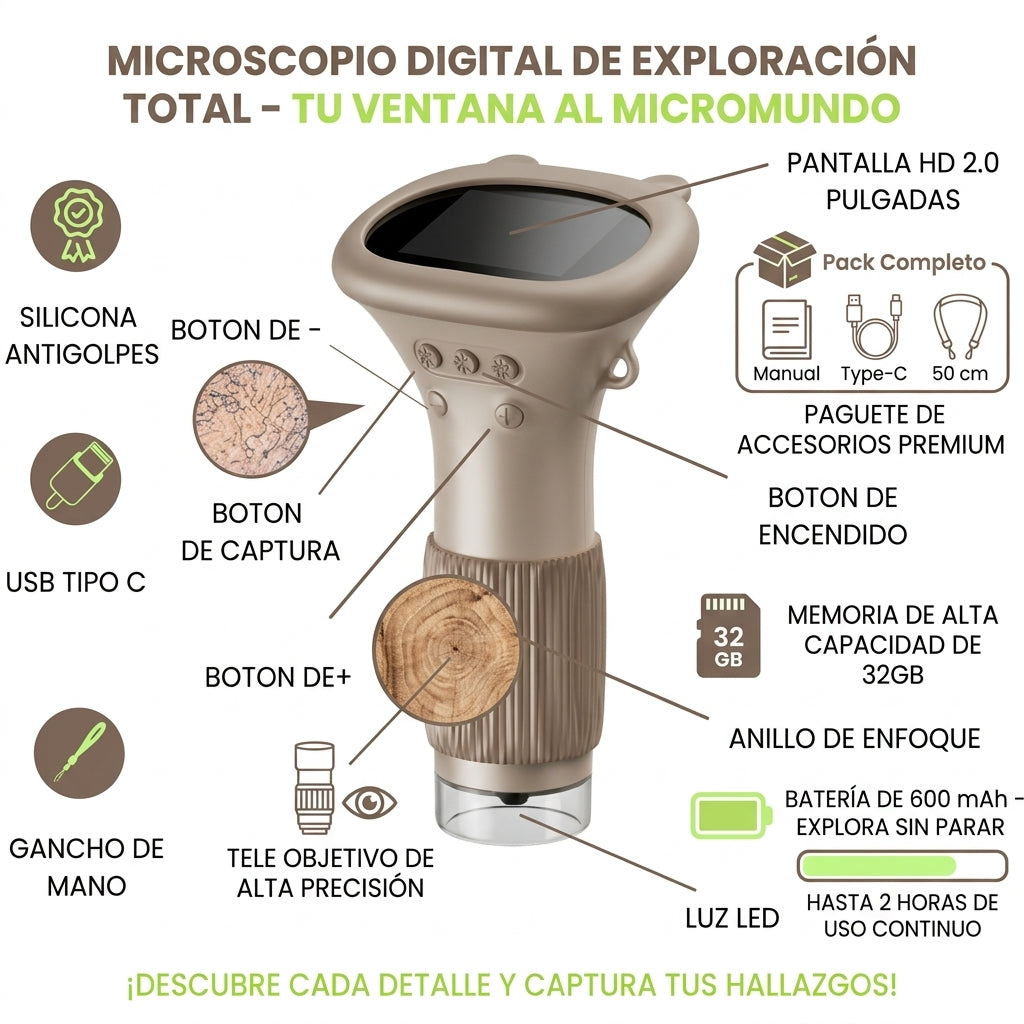 Microscopio de bolsillo para niños aumento 1000X